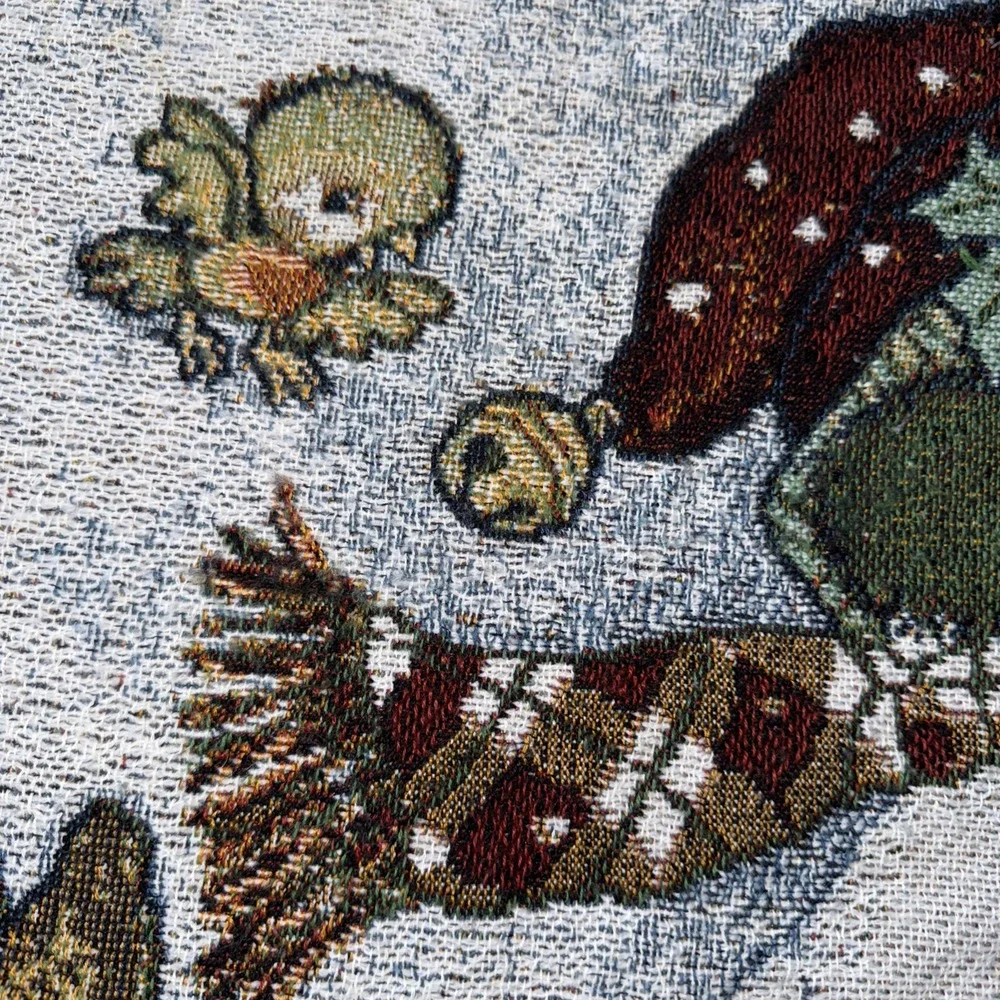 Christmas Winter Woven Tapestry Throw Snowman Fringe Woodland Creatures 52X47 In